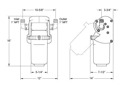 UltraEase™ Pivotal Whole Home Filtration System Dimension diagram