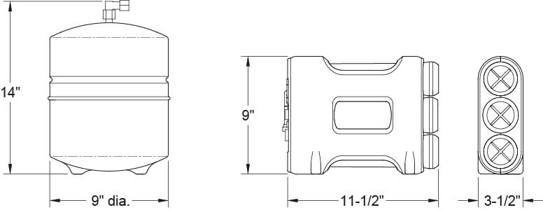 UltraEase™ Reverse Osmosis Filtration System dimension diagram